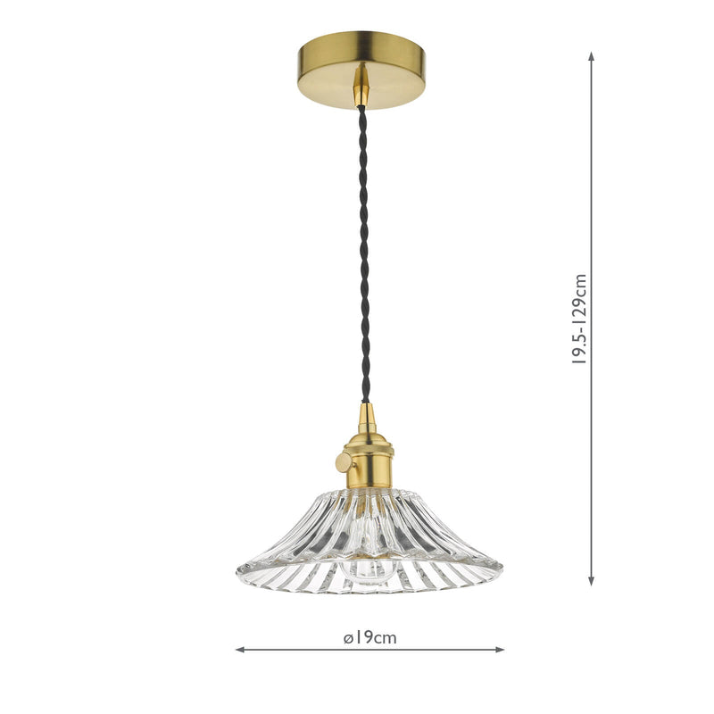 Dar Lighting Hadano Pendant Natural Brass With Flared Glass Shade • HAD0140-04