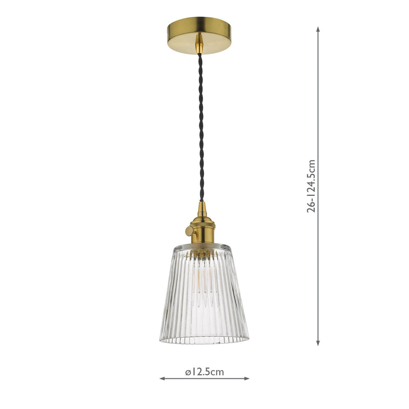 Dar Lighting Hadano Pendant Natural Brass With Ribbed Glass Shade • HAD0140-05