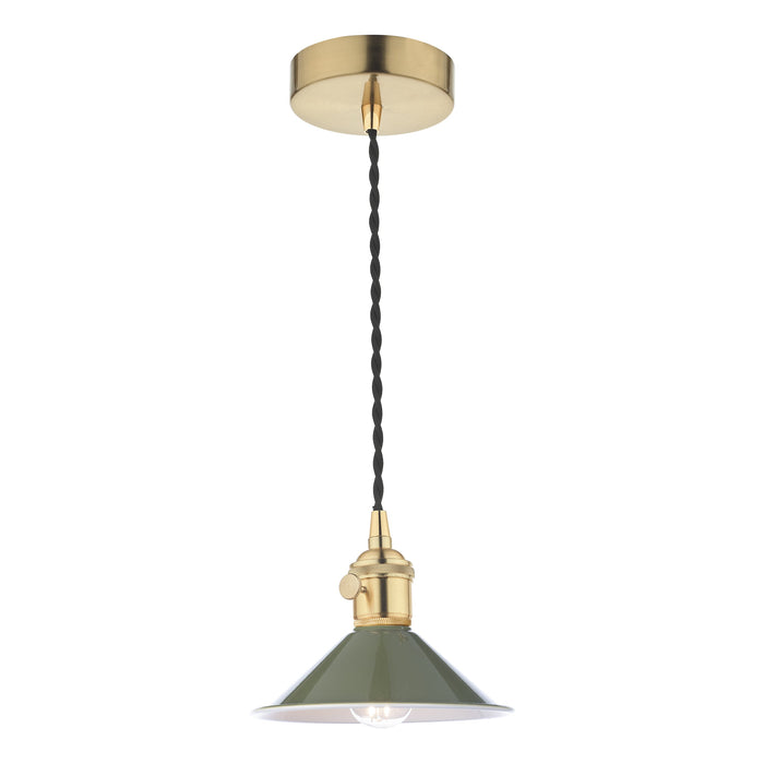 Dar Lighting Hadano 1 Light Pendant Natural Brass With Olive Green Shade • HAD0140-07