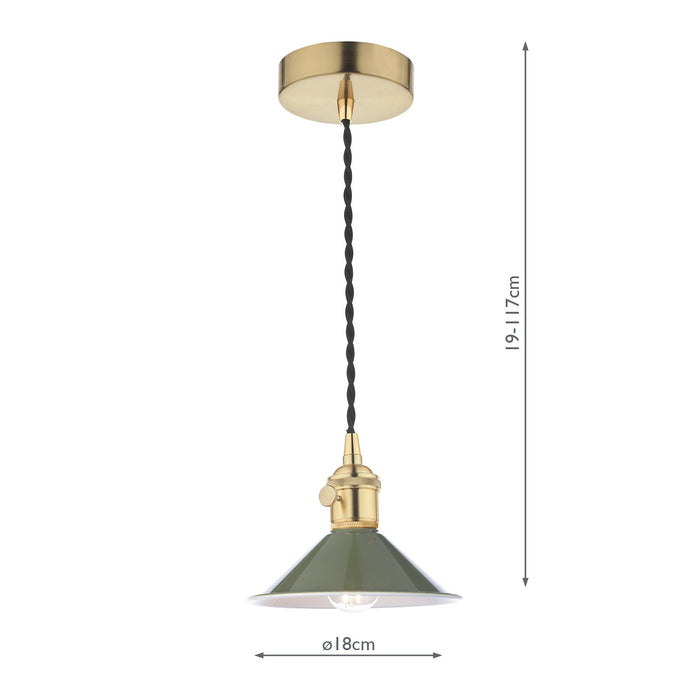 Dar Lighting Hadano 1 Light Pendant Natural Brass With Olive Green Shade • HAD0140-07