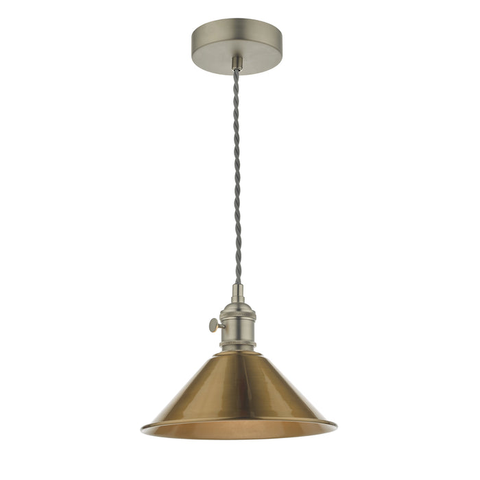 Dar Lighting Hadano Pendant Antique Chrome With Aged Brass Shade • HAD0161-01