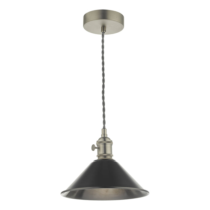 Dar Lighting Hadano Pendant Antique Chrome With Antique Pewter Shade • HAD0161-02