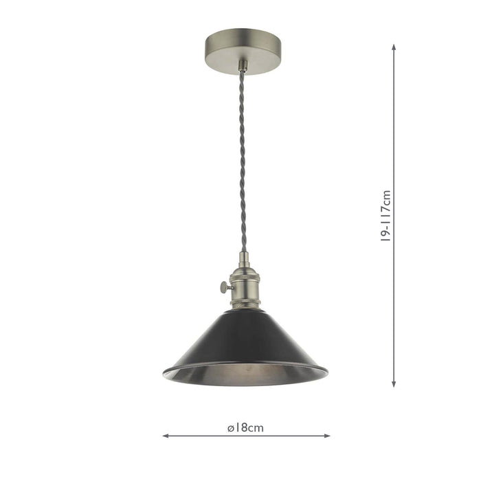 Dar Lighting Hadano Pendant Antique Chrome With Antique Pewter Shade • HAD0161-02