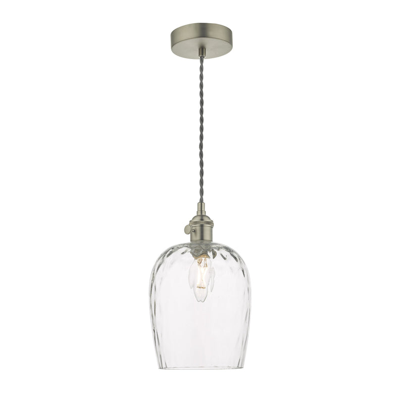 Dar Lighting Hadano Pendant Antique Chrome With Dimpled Glass Shade • HAD0161-03