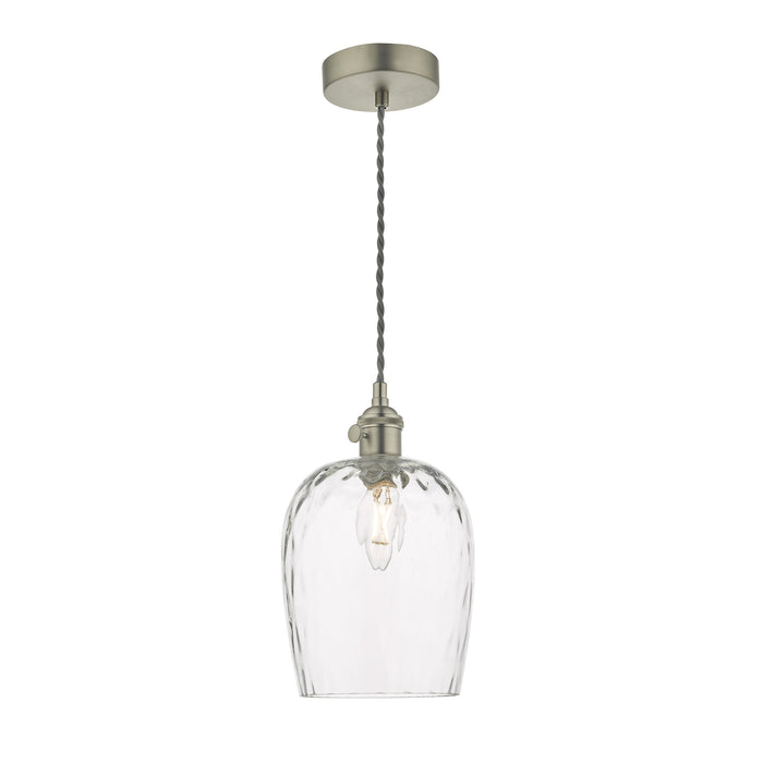 Dar Lighting Hadano Pendant Antique Chrome With Dimpled Glass Shade • HAD0161-03