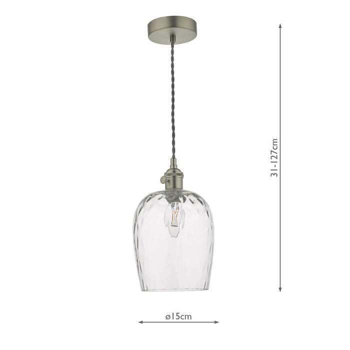 Dar Lighting Hadano Pendant Antique Chrome With Dimpled Glass Shade • HAD0161-03