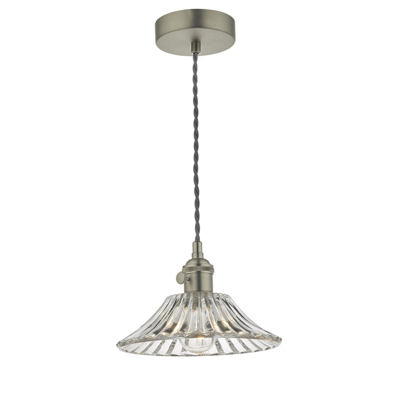 Dar Lighting Hadano Pendant Antique Chrome With Flared Glass Shade • HAD0161-04