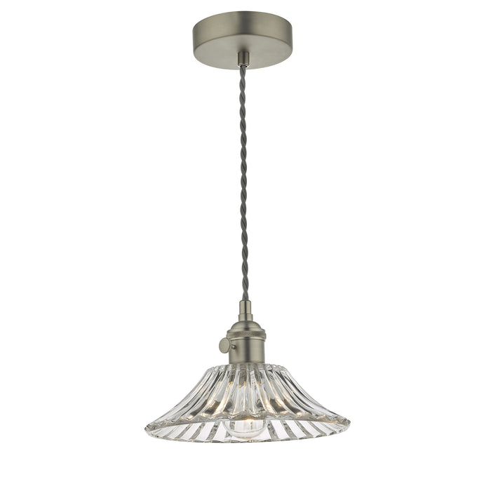 Dar Lighting Hadano Pendant Antique Chrome With Flared Glass Shade • HAD0161-04