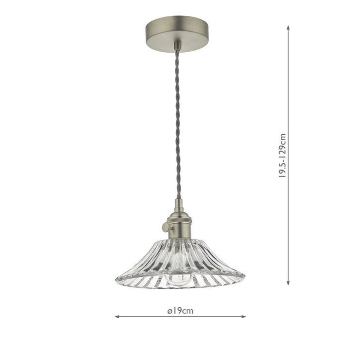 Dar Lighting Hadano Pendant Antique Chrome With Flared Glass Shade • HAD0161-04