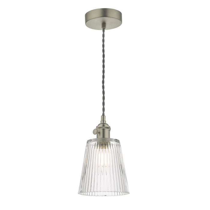 Dar Lighting Hadano Pendant Antique Chrome With Ribbed Glass Shade • HAD0161-05