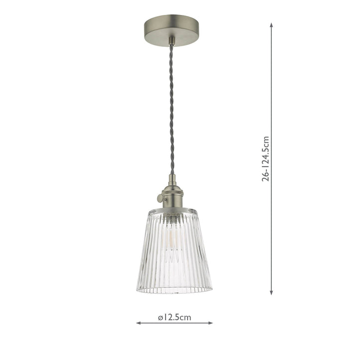 Dar Lighting Hadano Pendant Antique Chrome With Ribbed Glass Shade • HAD0161-05