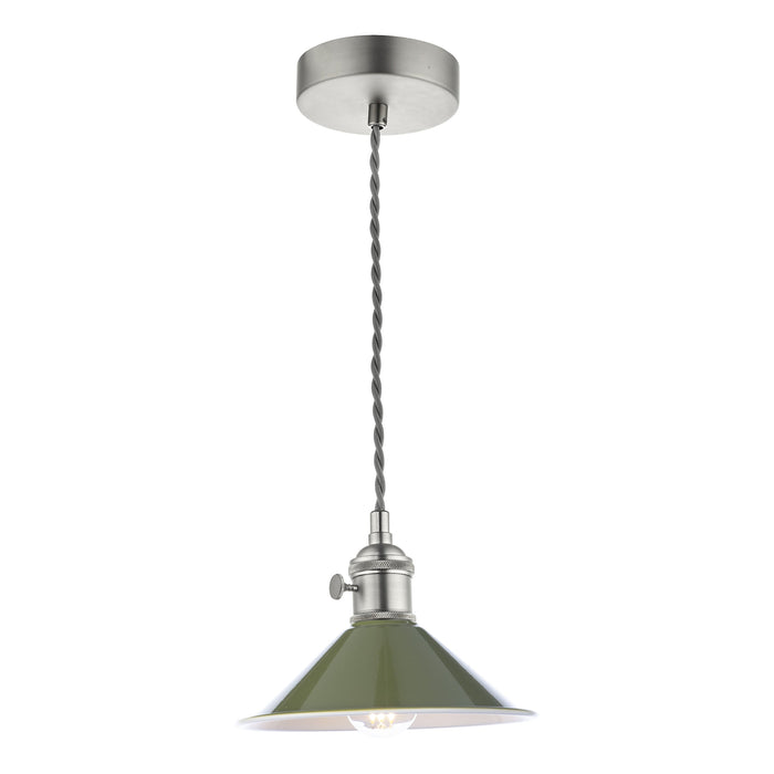 Dar Lighting Hadano 1 Light Pendant Antique Chrome With Olive Green Shade • HAD0161-07