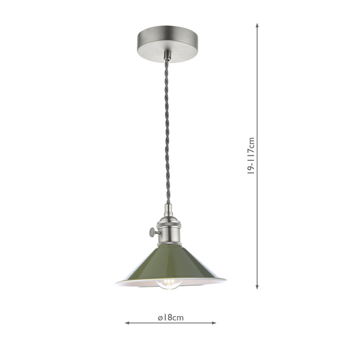 Dar Lighting Hadano 1 Light Pendant Antique Chrome With Olive Green Shade • HAD0161-07