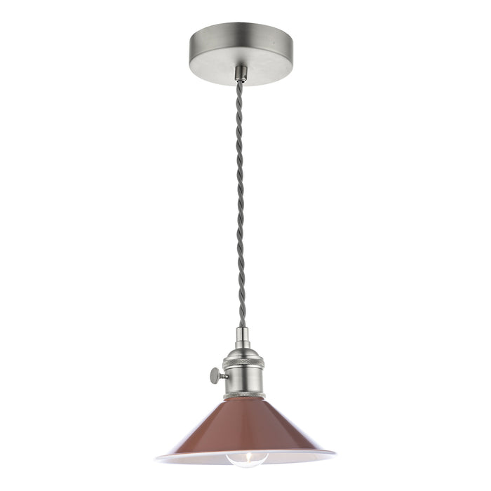 Dar Lighting Hadano 1 Light Pendant Antique Chrome With Umber Shade • HAD0161-08