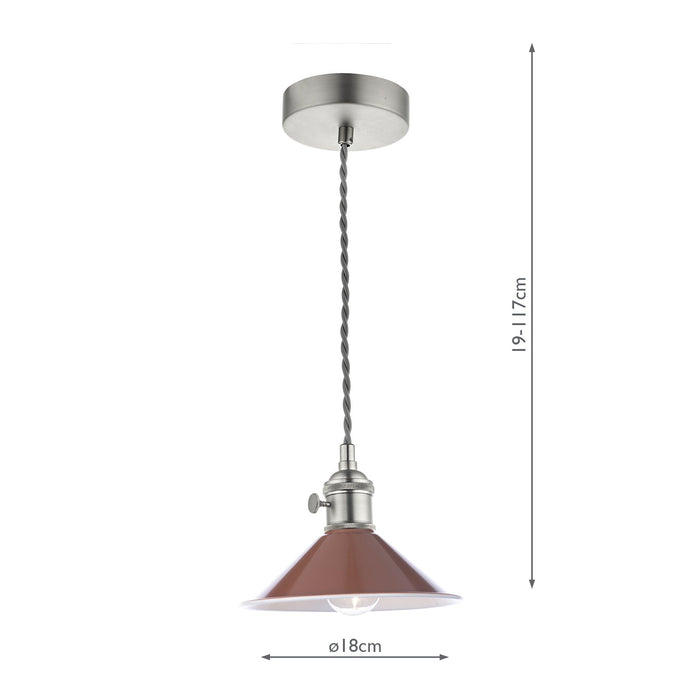 Dar Lighting Hadano 1 Light Pendant Antique Chrome With Umber Shade • HAD0161-08