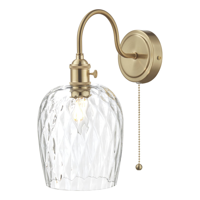 Dar Lighting Hadano Wall Light Brass With Clear Dimpled Shade • HAD0740-03