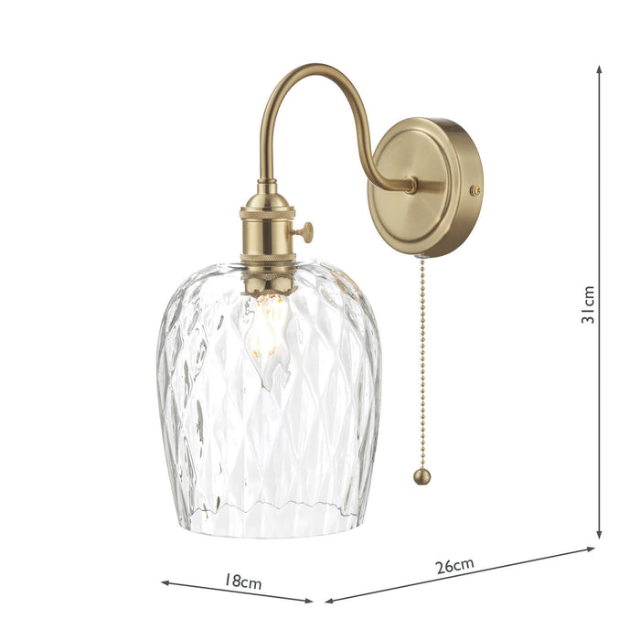 Dar Lighting Hadano Wall Light Brass With Clear Dimpled Shade • HAD0740-03