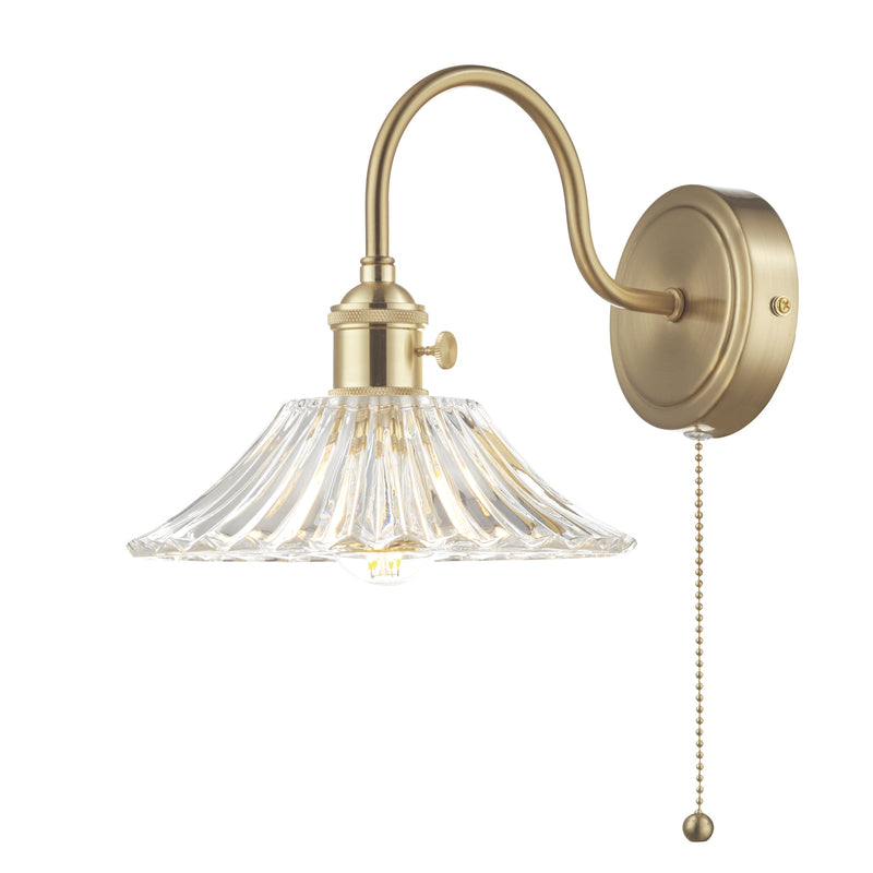 Dar Lighting Hadano Wall Light Brass With Clear Flared Glass Shade • HAD0740-04