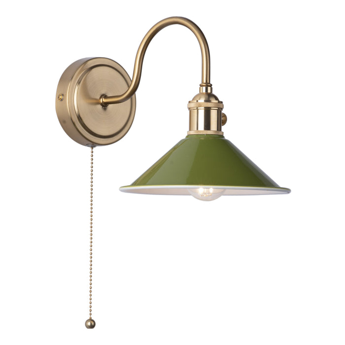 Dar Lighting Hadano Wall Light Natural Brass With Olive Green Shade • HAD0740-07