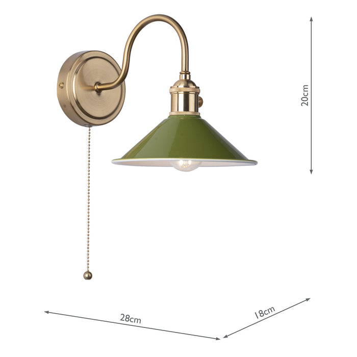 Dar Lighting Hadano Wall Light Natural Brass With Olive Green Shade • HAD0740-07