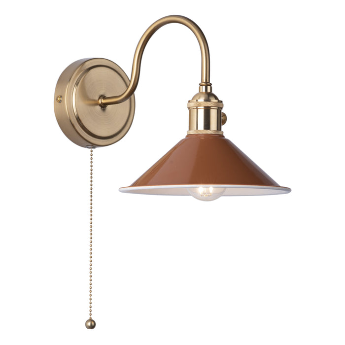 Dar Lighting Hadano Wall Light Natural Brass With Umber Shade • HAD0740-08