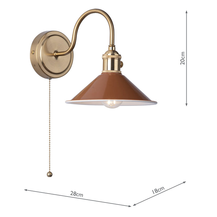 Dar Lighting Hadano Wall Light Natural Brass With Umber Shade • HAD0740-08