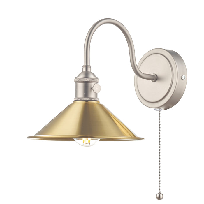 Dar Lighting Hadano Wall Light Antique Chrome With Aged Brass Shade • HAD0761-01