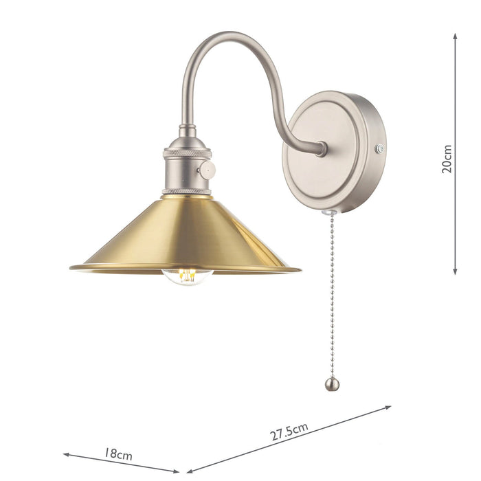 Dar Lighting Hadano Wall Light Antique Chrome With Aged Brass Shade • HAD0761-01