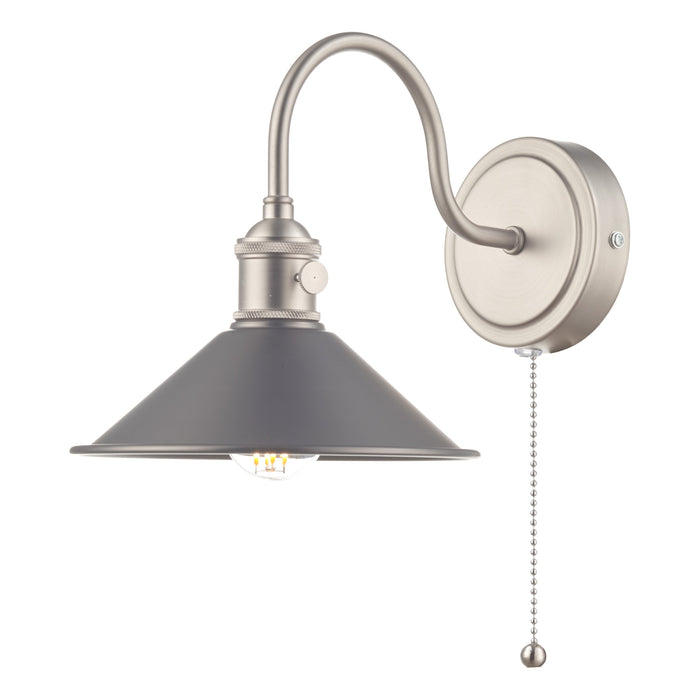 Dar Lighting Hadano Wall Light Antique Chrome With Antique Pewter Shade • HAD0761-02