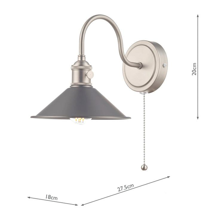 Dar Lighting Hadano Wall Light Antique Chrome With Antique Pewter Shade • HAD0761-02