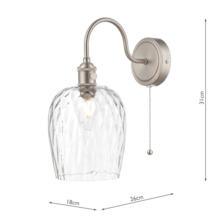 Dar Lighting Hadano Wall Light Antique Chrome With Clear Dimpled Glass Shade • HAD0761-03