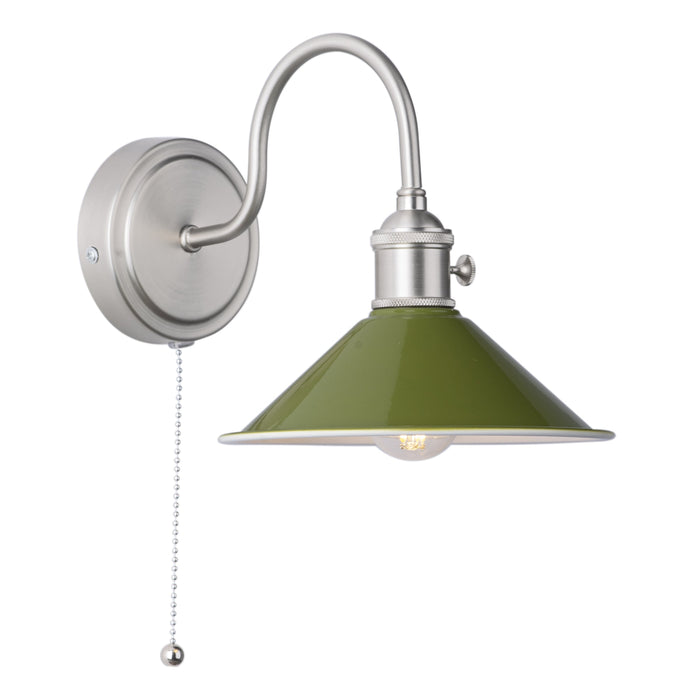 Dar Lighting Hadano Wall Light Antique Chrome With Olive Green Shade • HAD0761-07