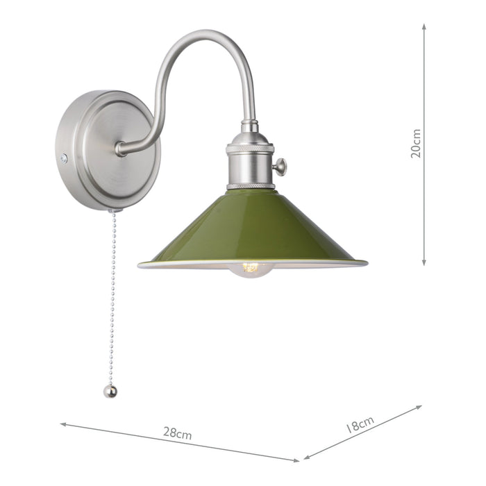 Dar Lighting Hadano Wall Light Antique Chrome With Olive Green Shade • HAD0761-07