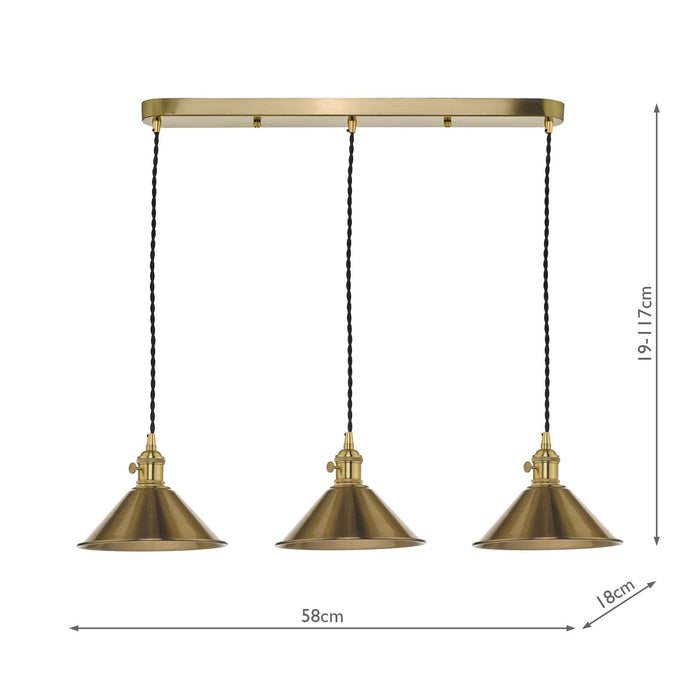 Dar Lighting Hadano 3 Light Brass Suspension With Aged Brass Shades • HAD3640-01