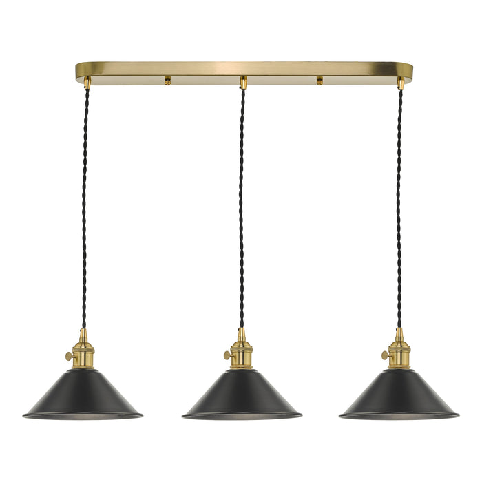 Dar Lighting Hadano 3 Light Brass Suspension With Antique Pewter Shades • HAD3640-02