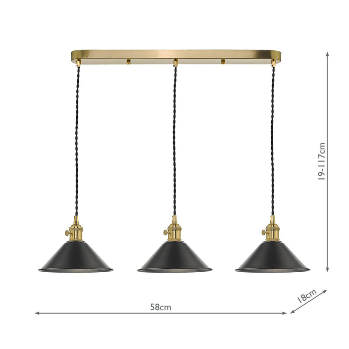 Dar Lighting Hadano 3 Light Brass Suspension With Antique Pewter Shades • HAD3640-02