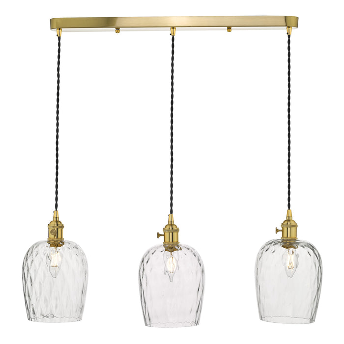 Dar Lighting Hadano 3 Light Brass Suspension With Dimpled Glass Shades • HAD3640-03