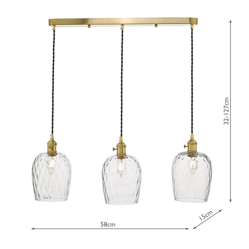 Dar Lighting Hadano 3 Light Brass Suspension With Dimpled Glass Shades • HAD3640-03