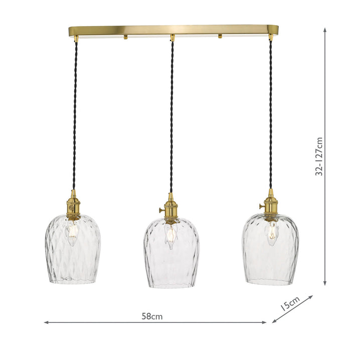 Dar Lighting Hadano 3 Light Brass Suspension With Dimpled Glass Shades • HAD3640-03