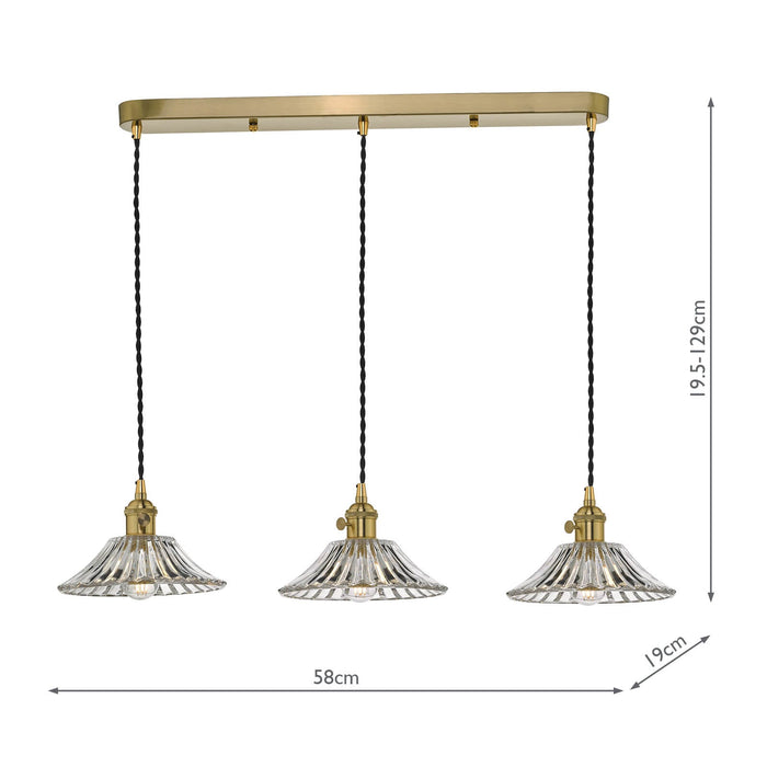 Dar Lighting Hadano 3 Light Brass Suspension With Flared Glass Shades • HAD3640-04