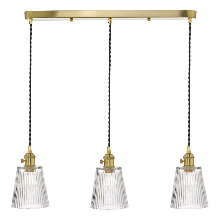 Dar Lighting Hadano 3 Light Brass Suspension With Ribbed Glass Shades • HAD3640-05