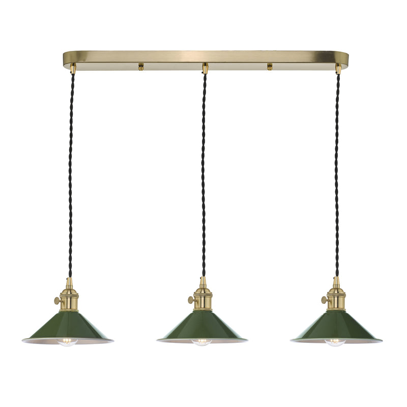 Dar Lighting Hadano 3 Light Brass Suspension With Olive Green Shades • HAD3640-07