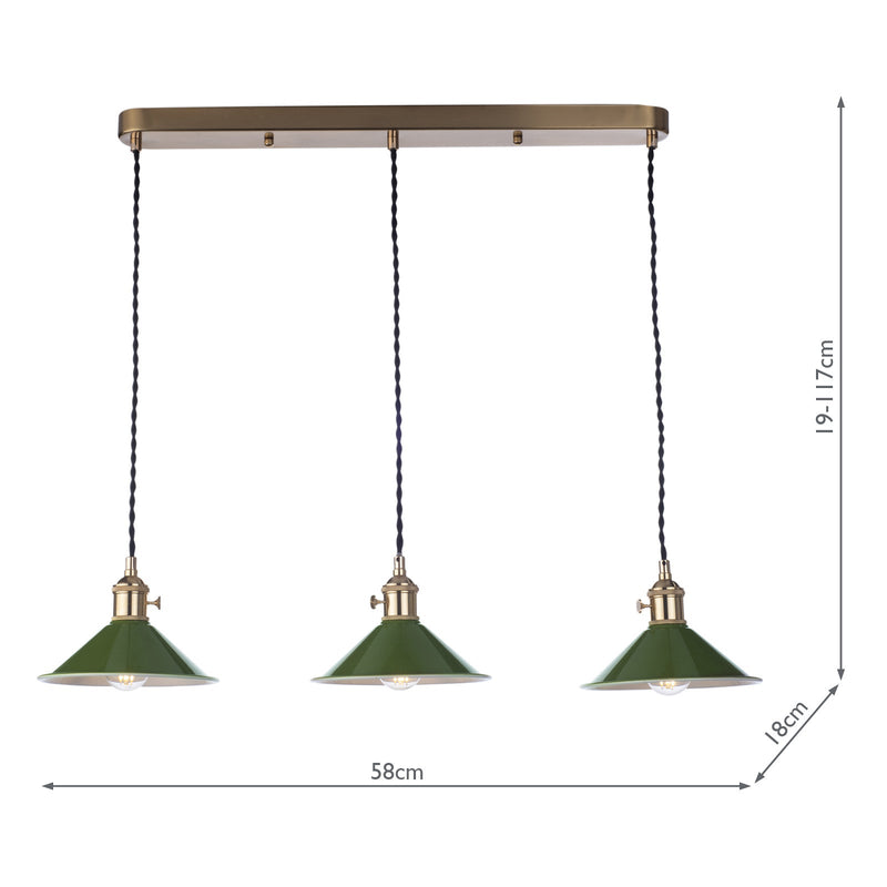 Dar Lighting Hadano 3 Light Brass Suspension With Olive Green Shades • HAD3640-07