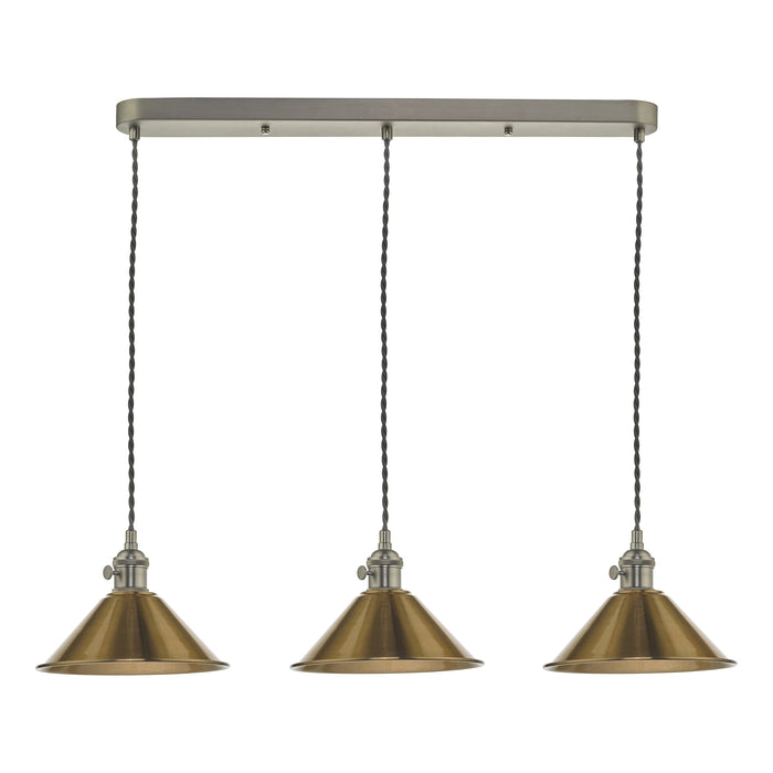 Dar Lighting Hadano 3 Light Antique Chrome Suspension With Aged Brass Shades • HAD3661-01