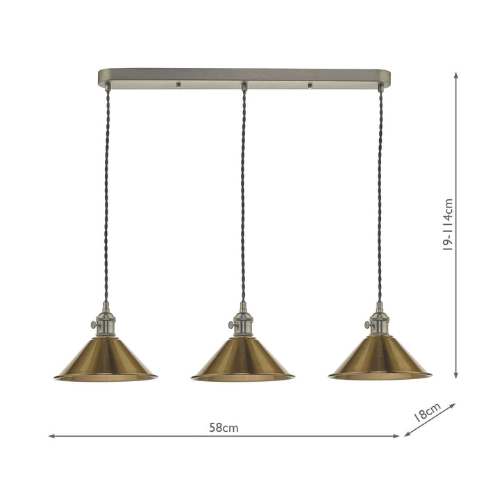 Dar Lighting Hadano 3 Light Antique Chrome Suspension With Aged Brass Shades • HAD3661-01