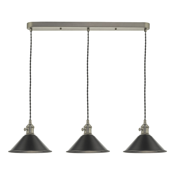 Dar Lighting Hadano 3 Light Antique Chrome Suspension With Antique Petwer Shades • HAD3661-02