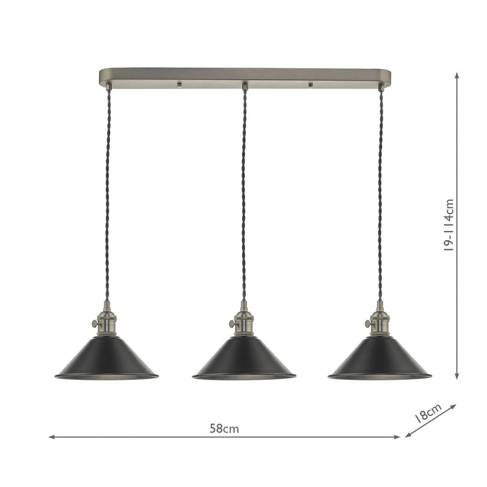 Dar Lighting Hadano 3 Light Antique Chrome Suspension With Antique Petwer Shades • HAD3661-02