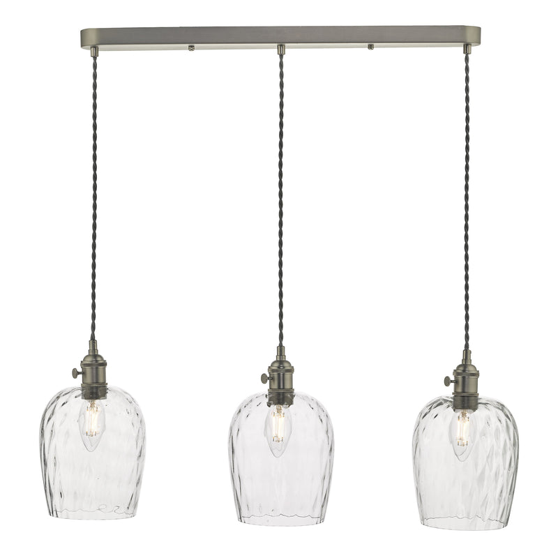Dar Lighting Hadano 3 Light Antique Chrome Suspension With Dimpled Glass Shades • HAD3661-03