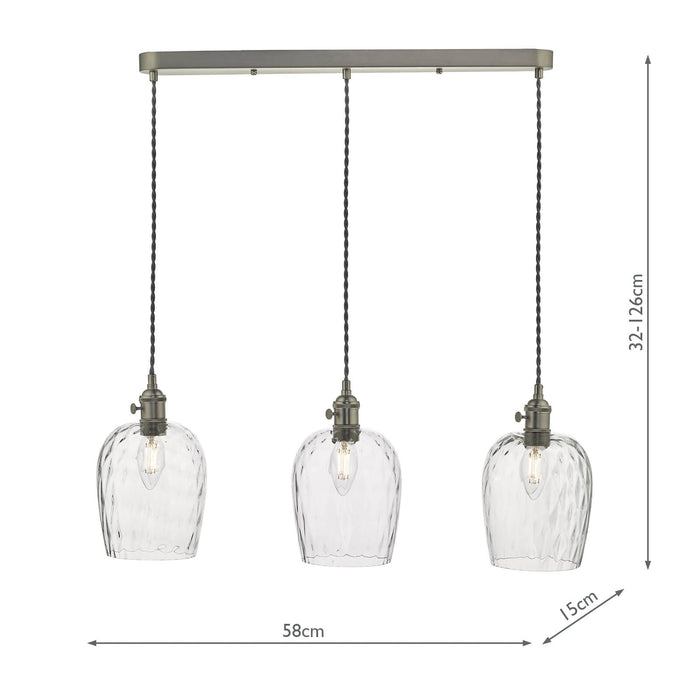 Dar Lighting Hadano 3 Light Antique Chrome Suspension With Dimpled Glass Shades • HAD3661-03