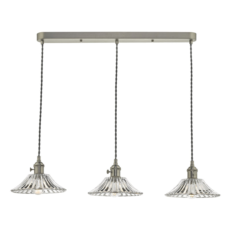Dar Lighting Hadano 3 Light Antique Chrome Suspension With Flared Glass Shades • HAD3661-04
